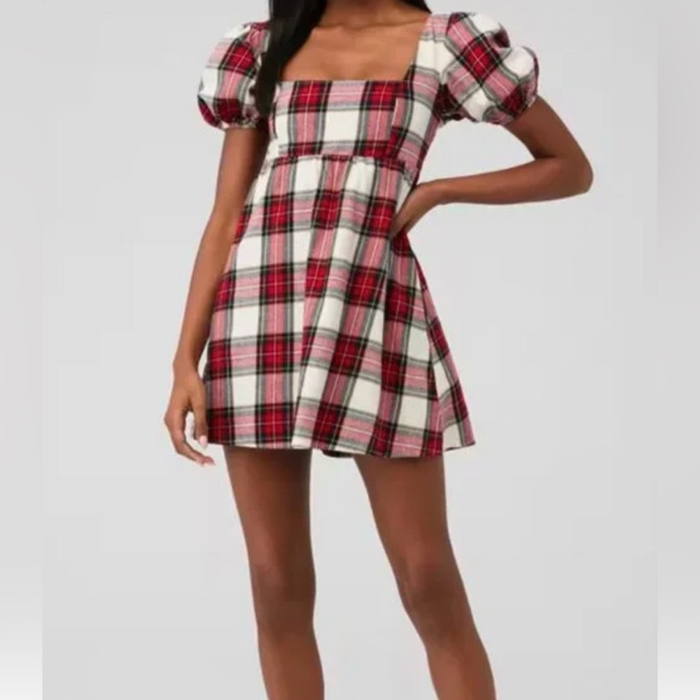 Show Me Your MuMu Red and White Plaid Mini Dress